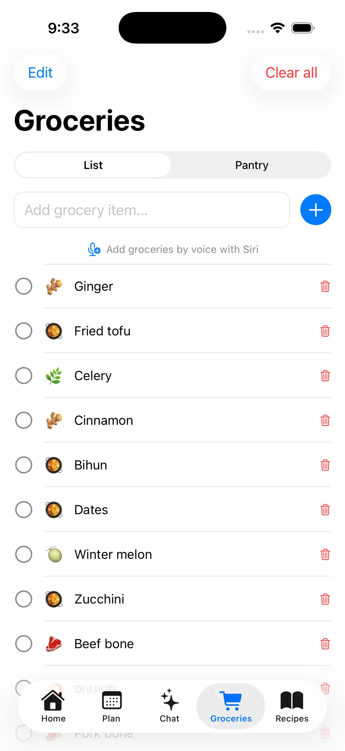 Grocery list in Bentofy