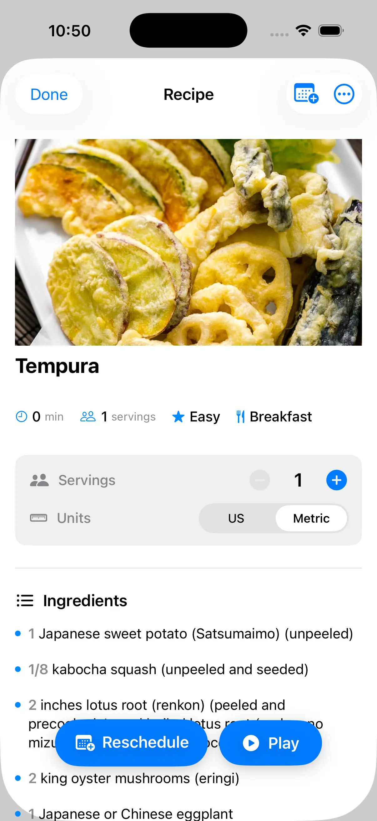 Digitized tempura recipe in Bentofy